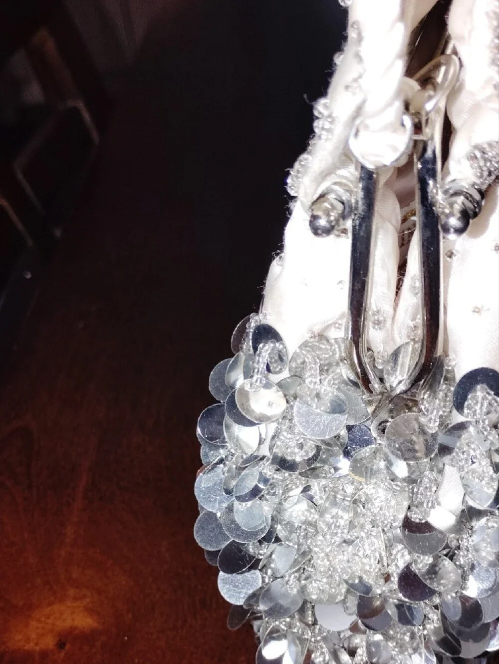 Nina Ricci Paris,Sequin & Bead White Drawstring Wristlet